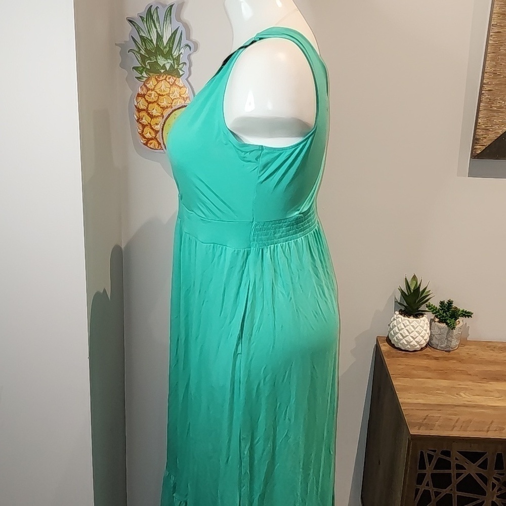 Ava & Viv - Women's V-Neck A-Line Maxi Dress in Aqua Green - Picture 6 of 11
